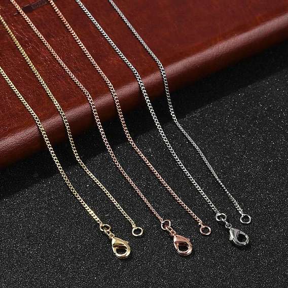 1мм стойка покрытие латунь панцирные цепи ожерелья для женщин мужчин, без кадмия и без свинца, 901 застежка из нержавеющей стали, долговечный