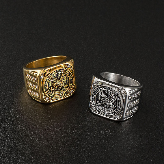 316 Кольца из нержавеющей стали с микропаве из кубического циркония, орел