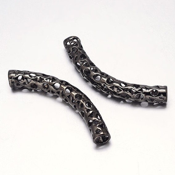 Hollow Curved Rack Plating Brass Tube Beads, 42x6mm, Hole: 3mm