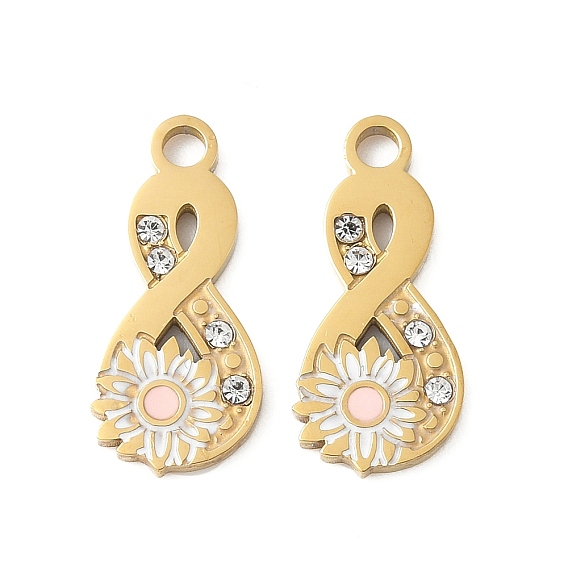 304 нержавеющей стальной эмали подвески, с кристально горный хрусталь, бесконечность с цветком, ионное покрытие (ip), золотые