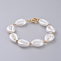 Acrylic Imitated Pearl Bracelets, with 304 Stainless Steel Findings and Alloy Toggle Clasps, Cowrie Shell Shape