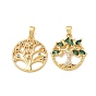 Brass Micro Pave Cubic Zirconia Pendants, Ring with Tree of Life Charms, Cadmium Free & Lead Free, Golden