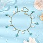 Ocean Dyed Synthetic Turquoise Starfish and Shell Pearl Tassel Anklets, 304 Stainless Steel Jewelry for Women