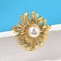 Латунные кольца с подсолнухом для женщин, с абс пластмассовой имитационной жемчужиной, долговечный, без свинца и без кадмия