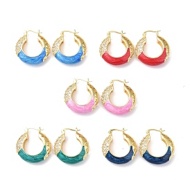 Enamel Hoop Earrings with Clear Cubic Zirconia, Real 18K Gold Plated Brass Jewelry for Women, Lead Free & Cadmium Free