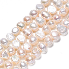 Hilos de perlas de agua dulce cultivadas naturales, dos lados pulidos