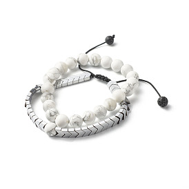 Natural Howlite Stretch Bracelets Set for Girl Women, Arrows Non-magnetic Synthetic Hematite Braided Bead Bracelets, Natural Lava Rock Beads Bracelets