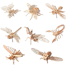Insecte 3d puzzle en bois simulation assemblage animalier, jouet modèle bricolage, pour enfants et adultes, coléoptère/papillon/abeilles