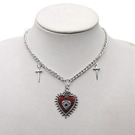 Coeur en émail sur le thème d'halloween avec collier pendentif poignard, bijoux en alliage pour femmes