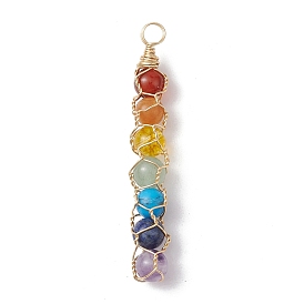 Chakra Gemstone Copper Wire Wrapped Big Pendants, Round Charms, Real 18K Gold Plated
