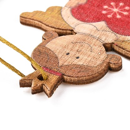 Tema navideño madera grandes decoraciones colgantes, con cuerda de cáñamo y cuentas de madera, reno / ciervo y ángel