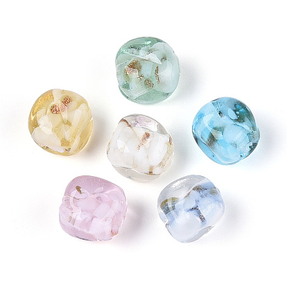 Бусины ручной работы бусины золотого песка, кубовидной с цветком, с фарфором