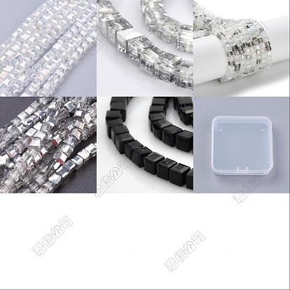300pcs 5 styles ensembles de perles de verre électrolytiques, facette, cube