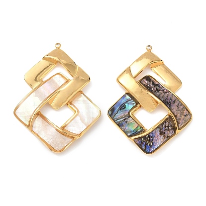 304 подвески из натуральной ракушки из нержавеющей стали, подвески в виде двойных ромбов, реальный 18 k позолоченный, вакуумное покрытие pvd