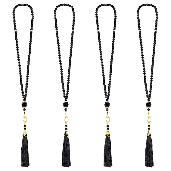 4 шт. круглых стеклянных бусин с имитацией жемчуга, подвесные украшения с кисточками из полиэстерового шелка