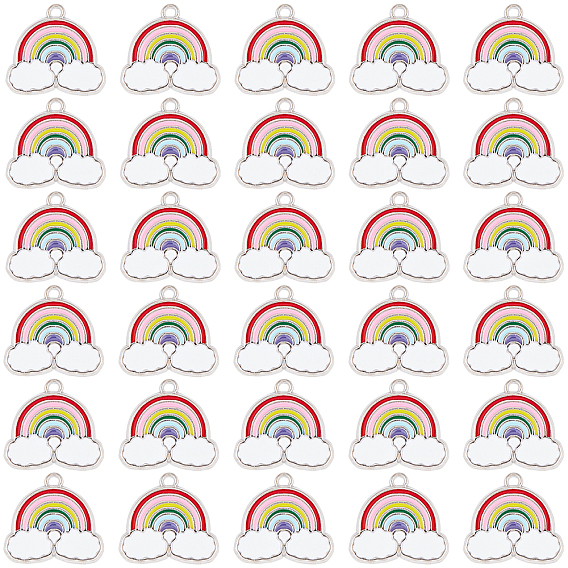 Подвески из эмали и сплава, радуга, с облаком, платина