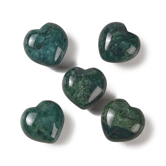 Natural Moss Agate Heart Love Stone, Healing Pocket Palm Stone for Reiki Balancing