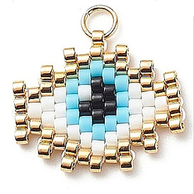Pendentifs en forme d'œil en perles de verre, avec 304 boucle d'anneaux de jonction en acier inoxydable
