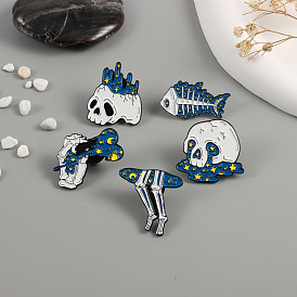 Blue Halloween Skull Enamel Pin, Electrophoresis Black Alloy Brooch for Backpack Clothes