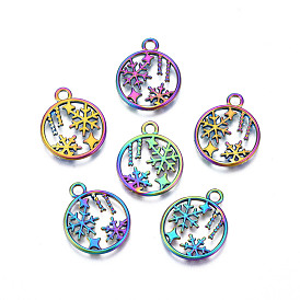 Rainbow Color Alloy Pendants, Cadmium Free & Lead Free, Ring with Snowflake
