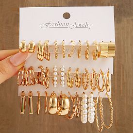 Alloy Stud Earrings & Hoop Earrings, with Imitation Pearl