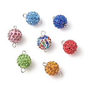 Polymer Clay Rhinestone Charm Connector Links, with 304 Stainless Steel Findings, Round