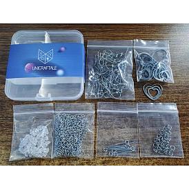 Unicraftale DIY Heart Drop Earring Making Kit, Including 304 Stainless Steel Linking Ring & Earring Hook & Pin & End Chains & Jump Rings, Plastic Ear Nuts