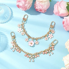 2 шт. 2 стили сплав розовый эмаль цветок бант кулон кабель цепочка кошелек декоративные цепи, с цинковым сплавом застежками омаров коготь, для замены ремней для мешков