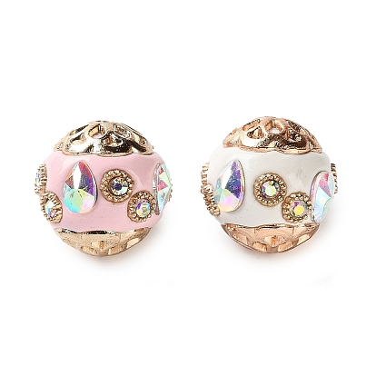 Ручная полимерная глиняная индонезия бисер, круглые, с сердечником из сплава, смолой и стразами, золотой свет