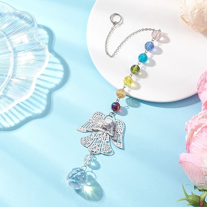 Стеклянные бусины с изображением чакр и латунные подвесные подвески в виде ангелов, ловцы солнца, для садовых оконных украшений