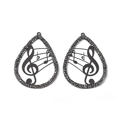 Полимерная глина хрусталь большие кулоны, с латунной фурнитурой , слезинка с музыкальной нотой