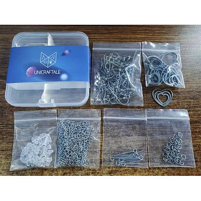 Unicraftale DIY Heart Drop Earring Making Kit, Including 304 Stainless Steel Linking Ring & Earring Hook & Pin & End Chains & Jump Rings, Plastic Ear Nuts