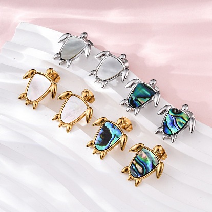 304 серьги-гвоздики из натуральной ракушки пауа из нержавеющей стали, черепаха, ионное покрытие (ip)