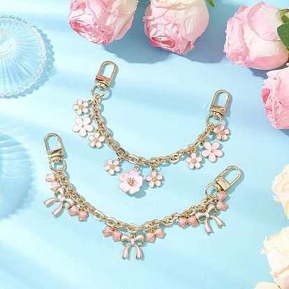 2 шт. 2 стили сплав розовый эмаль цветок бант кулон кабель цепочка кошелек декоративные цепи, с цинковым сплавом застежками омаров коготь, для замены ремней для мешков