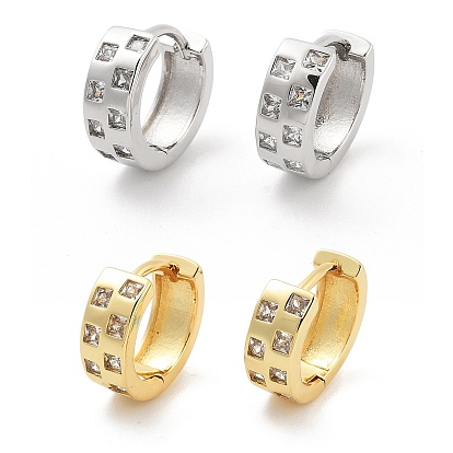 Квадратный узор стойка покрытие латунь прозрачный кубический цирконий серьги-кольца для женщин, без кадмия и без свинца, долговечный