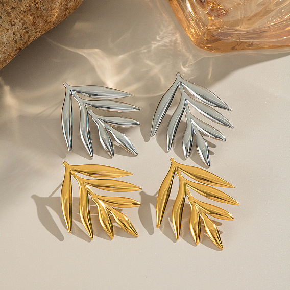 Серьги-гвоздики из нержавеющей стали в форме листа