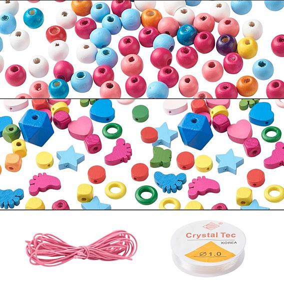 DIY Jewelry Making Kits, Including Mixed Shapes Natural Wood Beads, Elastic Cord & Stretch Thread