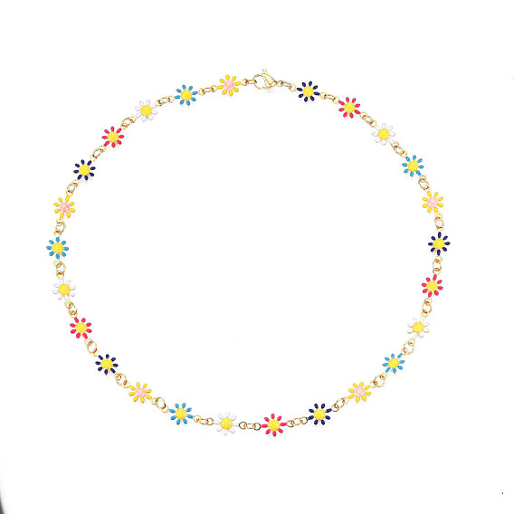 Колье с эмалевыми цветочными звеньями, позолоченные 201 украшения из нержавеющей стали для женщин
