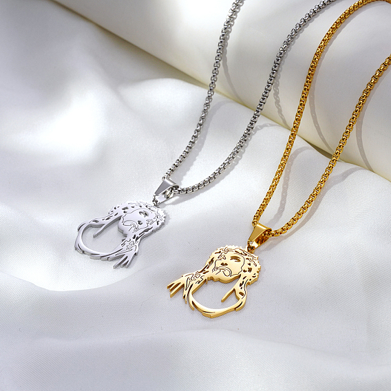 Кулон с изображением Иисуса из нержавеющей стали, вырезанным лазером, цепочка-коробка для унисекс