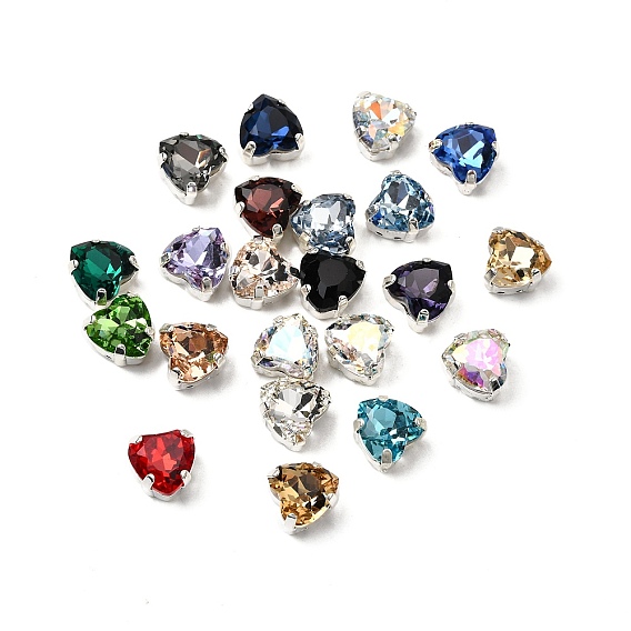 Шить на горный хрусталь, стекло горный хрусталь, сердце, с платиновыми латунными зубцами