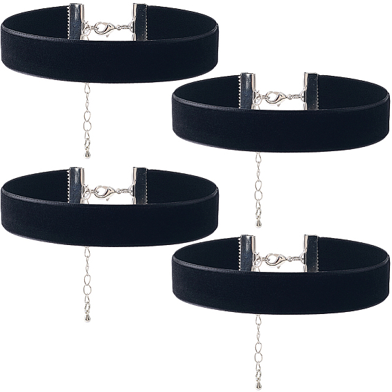 4шт. ожерелья-чокеры из бархатной ленты, с латунными концевыми цепями, платина