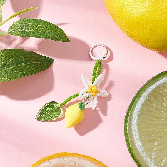 Маркеры для фиксации петель из смолы и стеклянных бусин в виде цветка лимона, с бусинами в форме листа лэмпворк и 304 фурнитурой для сережек-русалок из нержавеющей стали