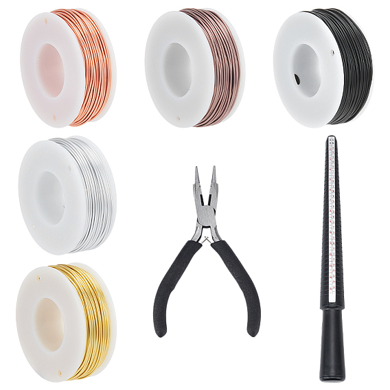 Ювелирные изделия, включая алюминиевую проволоку, 45# Круглогубцы из углеродистой стали и пластиковый шаблон для определения размера колец