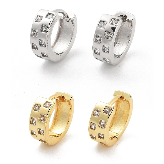 Квадратный узор стойка покрытие латунь прозрачный кубический цирконий серьги-кольца для женщин, без кадмия и без свинца, долговечный