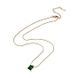 Fern Green Rhinestone Rectangle Pendant Necklace with Twist Rope Chains, Ion Plating(IP) 304 Stainless Steel Jewelry for Women