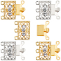 6 наборы 2 цвета 3-нить 6-отверстие латунные филигранные коробочные застежки, с кристально горный хрусталь, прямоугольные