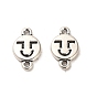Tibetan Style Alloy Connector Charms, Cadmium Free & Lead Free, Flat Round with Smiling Face