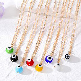 Vintage Ethnic Resin Devil Eye Pendant Necklace with Colorful Beads for Women