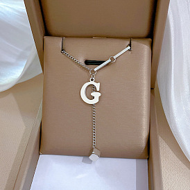 Minimalist Style Gold Necklace for Women, Lock Collarbone Chain, Square Letter Personality
