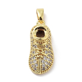 Brass Micro Pave Cubic Zirconia Pendants, Shoes Charm